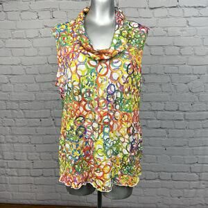 Sno Skins XL Womens Top Sleeveless Cowl Neck Multicolor Artsy Lightweight USA